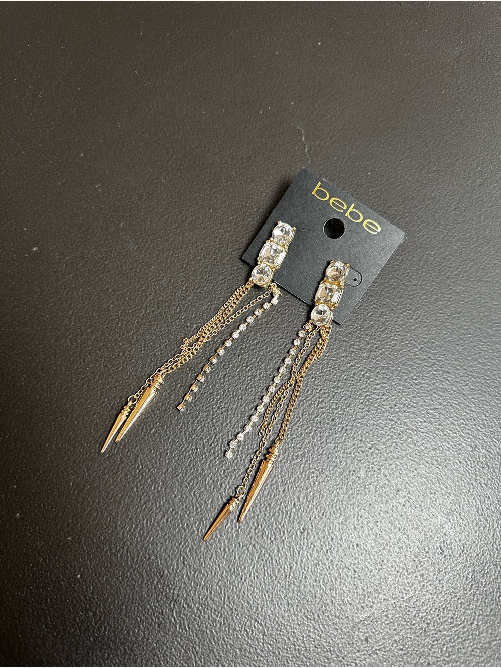 Bebe Gold Crystal Chain Drop Earrings